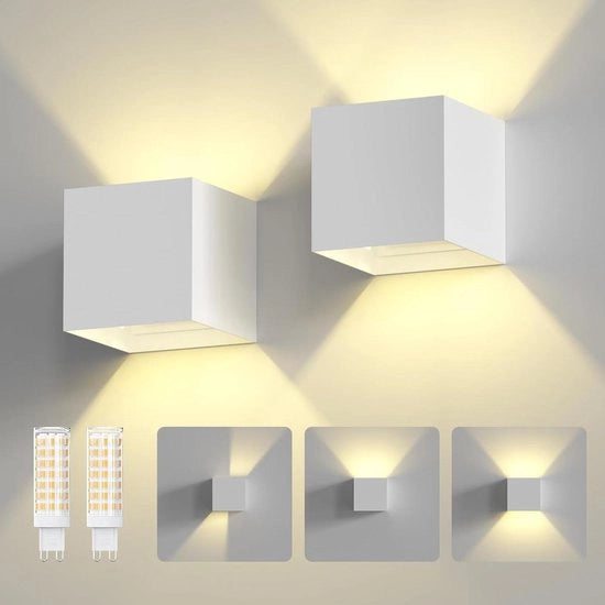 Lampada da parete con fascio di luce regolabile LED IP65 nera - per uso interno ed esterno - G9 caldo bianco 3000 K - 2 pezzi