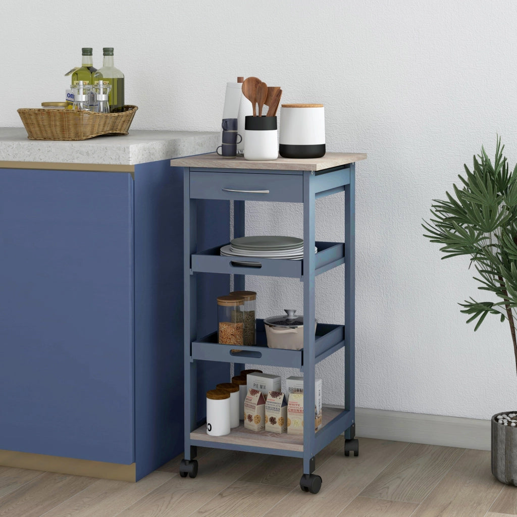 Carrello da Cucina con Cassetto e Vassoi ¨C zephmum ¨C Legno Pino 37x37x76