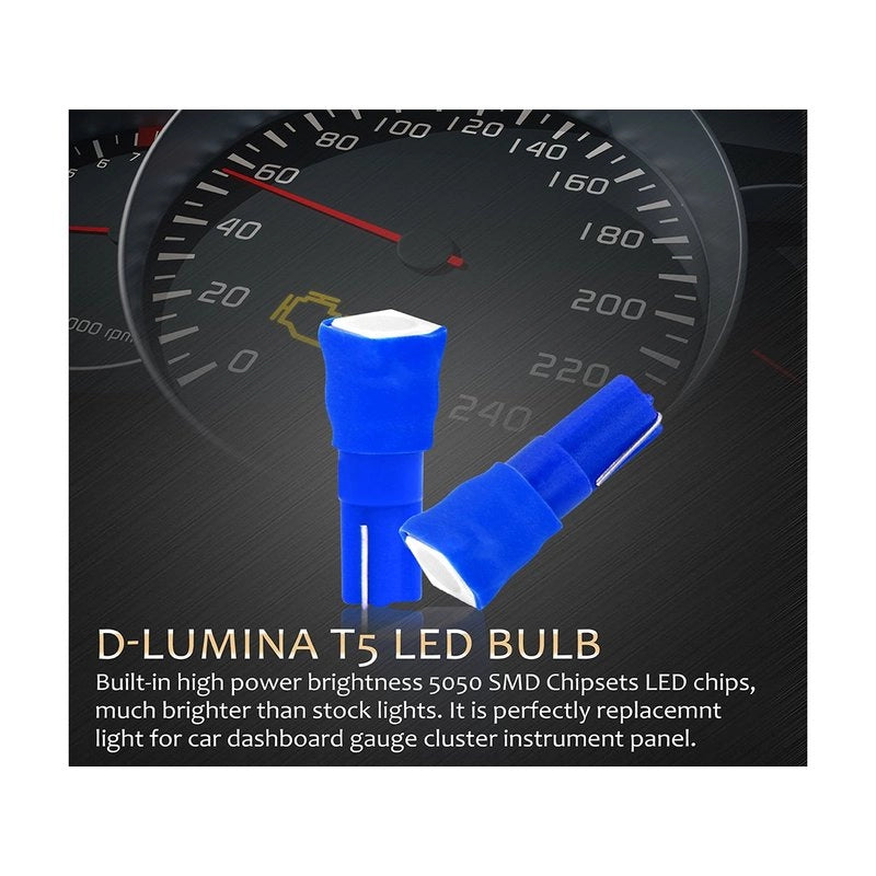 10 Lampadine LED T5 12V W1.2W Blu SMD 5050 per Cruscotto Auto Moto 6000K