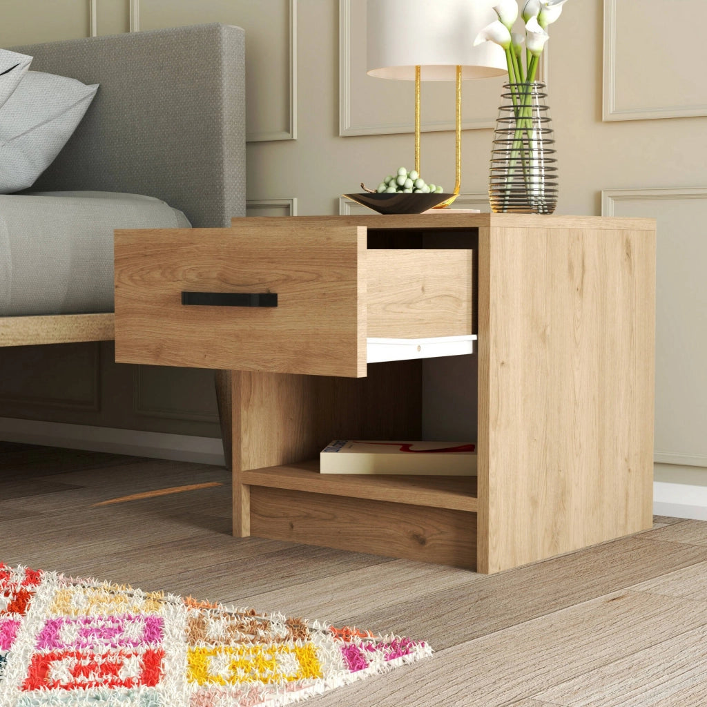 Noul, Comodino un Cassetto, 52x45x47h cm Marrone Quercia