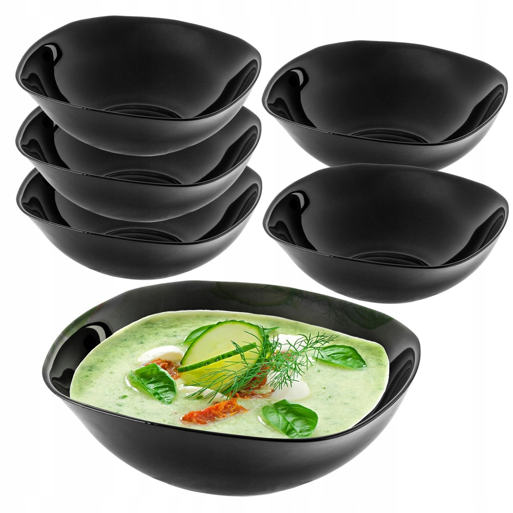 Set di 6 ciotole in vetro KADAX da 19 cm per insalata, zuppe e snack, colore nero.