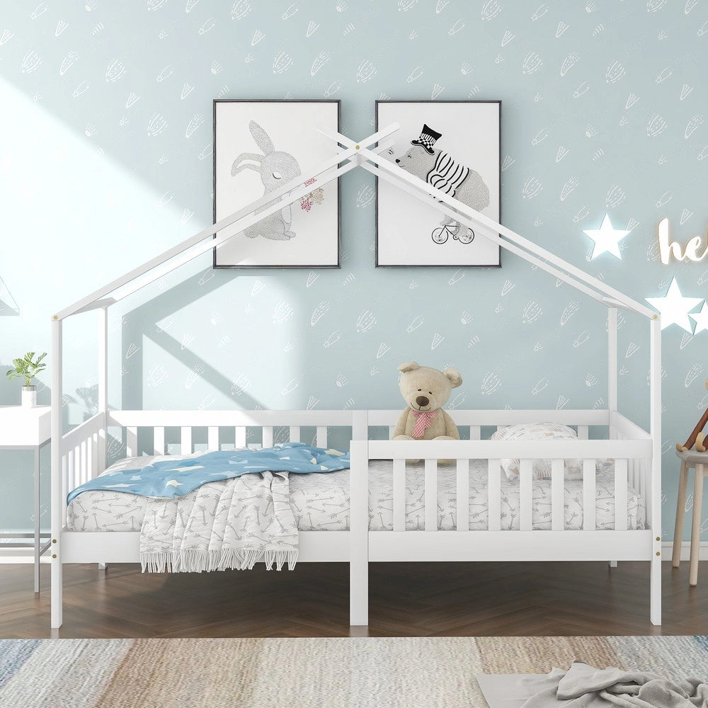Letto Casetta Bambini in Legno Massello con Doghe e Sponde ¨C MINIMAL ¨C Bianco 90x200