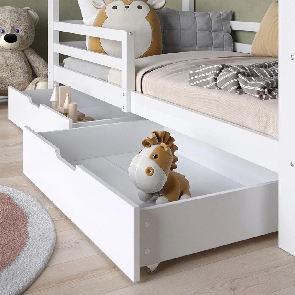 Vitalispa Letto montessori bambini Bianco 200 x 90 cm Con due contenitori estraibili
