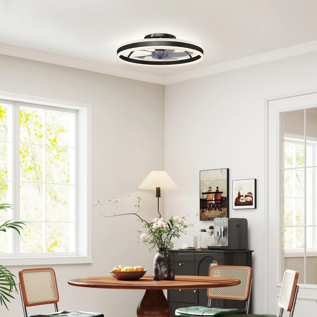 Ventilatore a Soffitto con Luce LED 6 Velocit¨¤ Motore Reversibile Telecomando 45W ¨C zephmum ¨C Nero ?50x13,5 cm