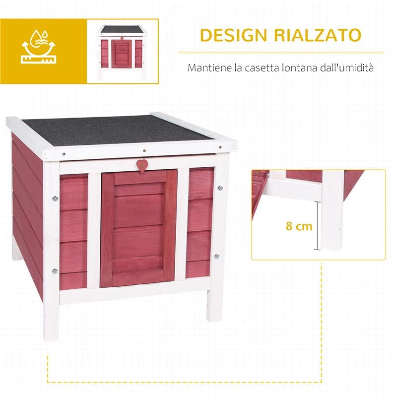 CONIGLIERA IN LEGNO CON TETTO APRIBILE IN ASFALTO, RAMPA ANTISCIVOLO, 51X42X43 CM, ROSSO