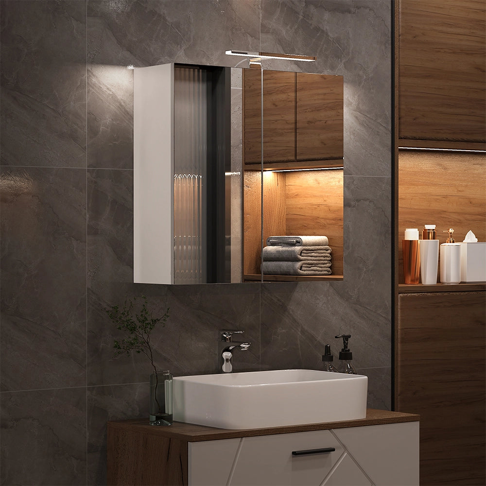 Vicco Mobile a specchio per il bagno Bianco 60 x 60 cm con illuminazione a LED