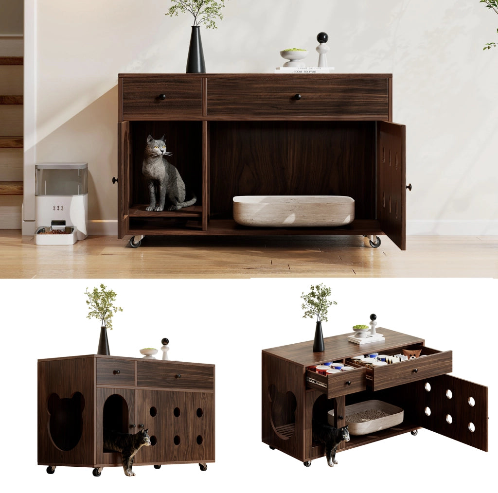 Mobile copriletteriera per gatti in MDF noce 100×45×66 cm