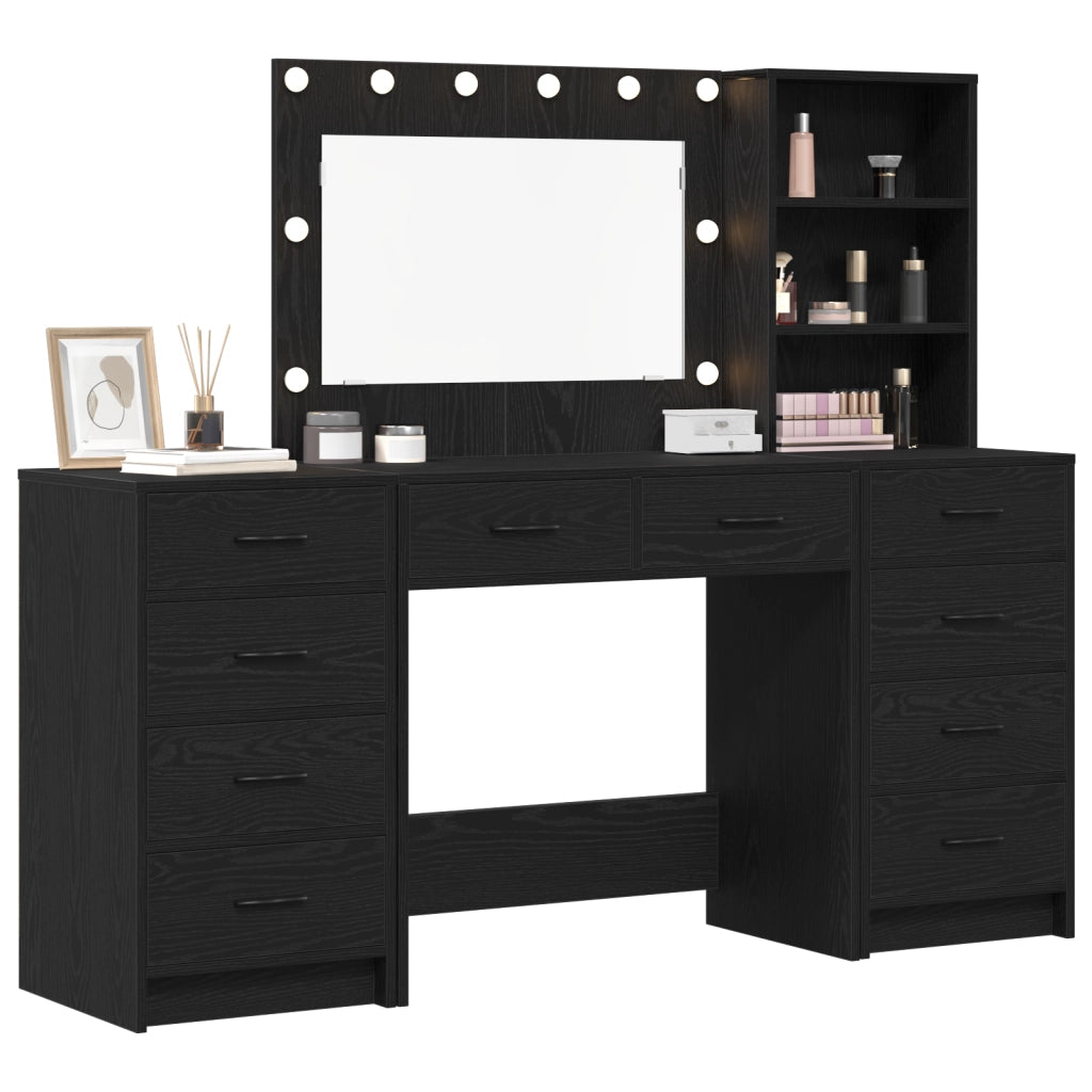 Set di Toilette da 3 Pezzi con Specchio LED in Rovere Nero Legno Ingegnerizzato
