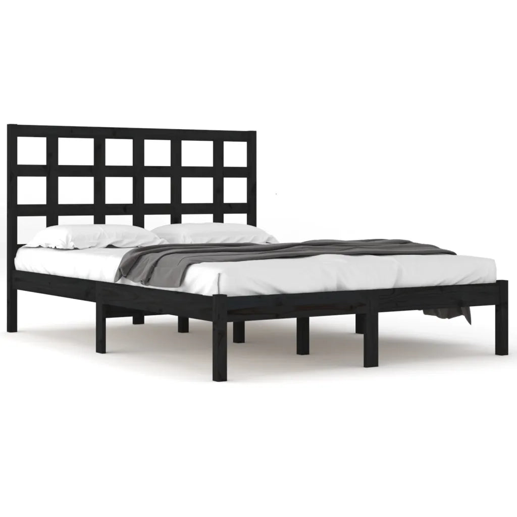 Giroletto-Struttura Letto Nero in Legno Massello 200x200 cm 682172