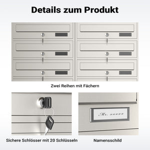 Cassetta postale condominiale autoportante, 10 posti, acciaio inox, 945 x 270 x 1500 mm, 2 moduli