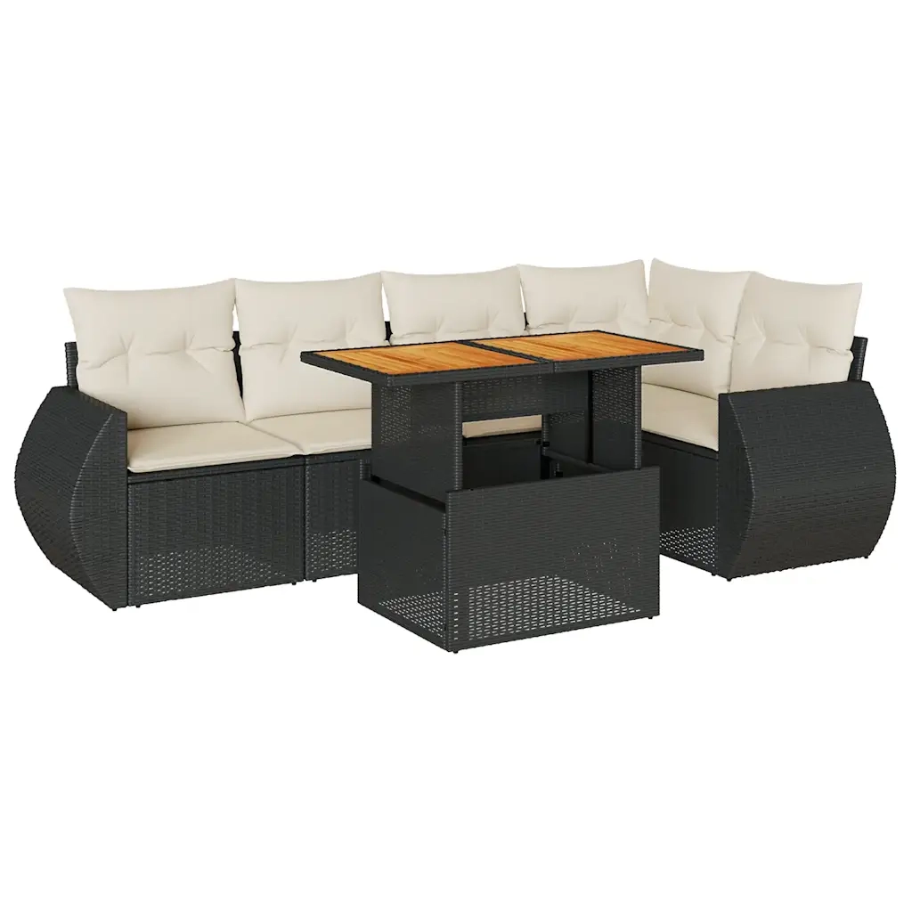 Set Divano da Giardino 6 pz con Cuscini Nero in Polyrattan 3327262