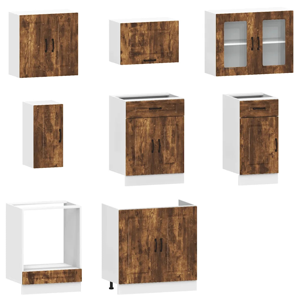 Set Mobili da Cucina 8 pz Kalmar Rovere Fumo Legno Multistrato