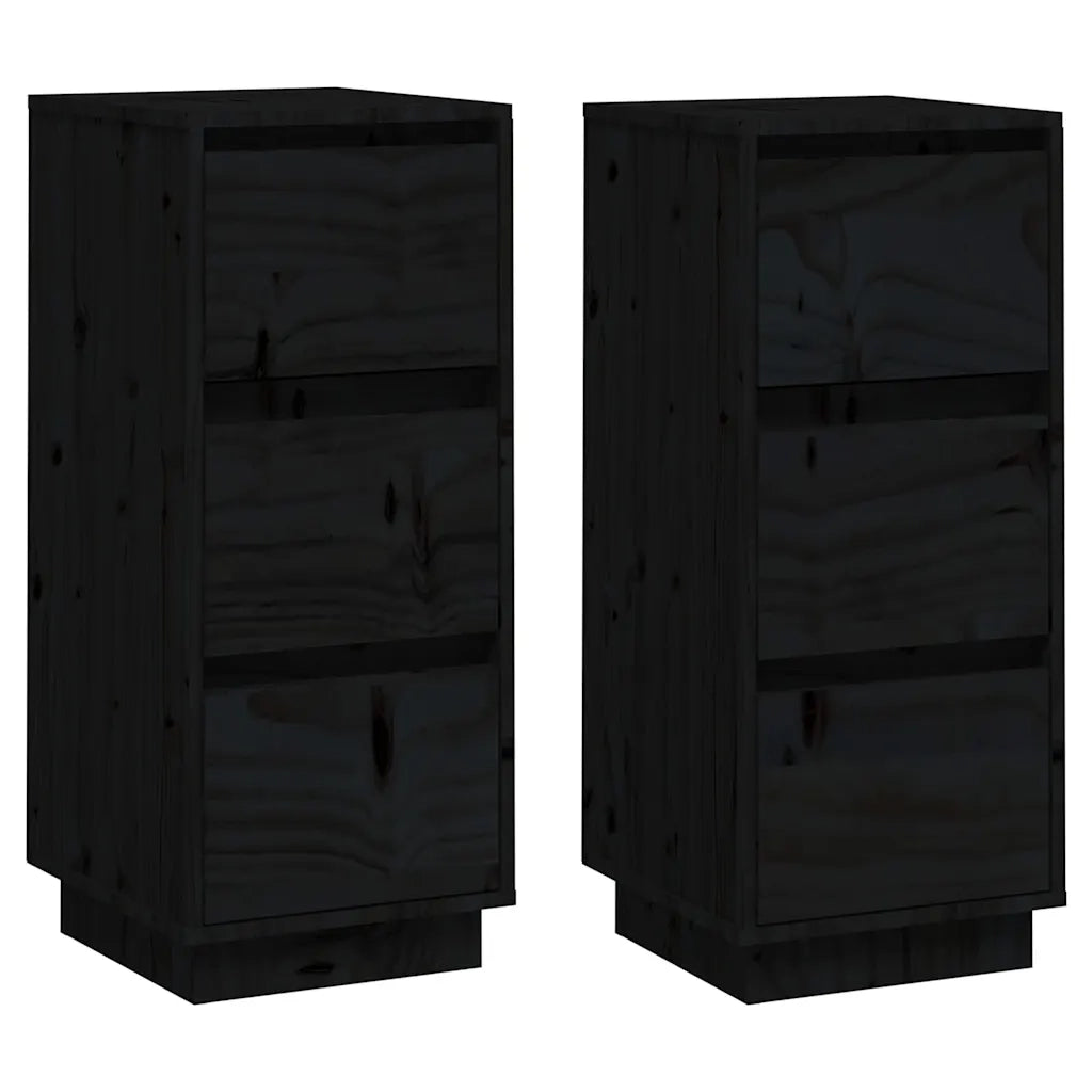 Credenze Nere 2 pz | Madia | Buffet da pranzo | Armadio da pranzo 32x34x75 cm in Legno Massello di Pino