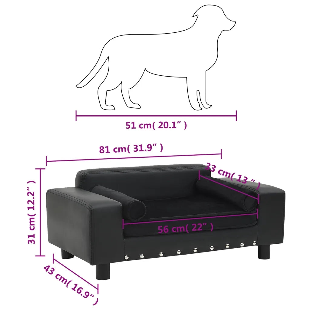 Divano per Cani-Sofa per animali domestici-Divanetto Nero 81x43x31 cm in Peluche e Similpelle
