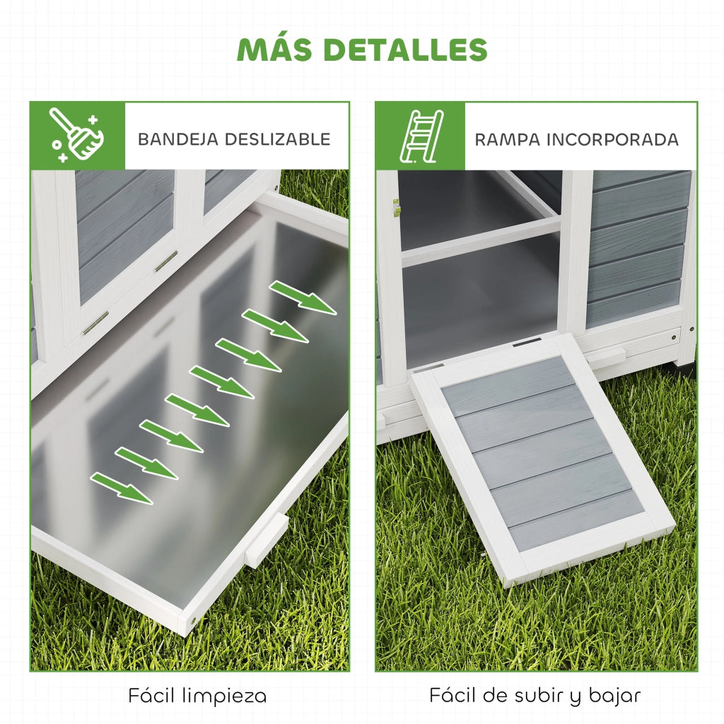 Pollaietto per Giardino in Legno con 2 Nidi e Tetto Impermeabile ¨C zephmum ¨C 150x100x96.5 cm Grigio