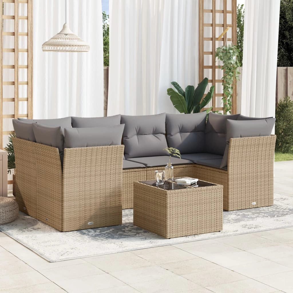 Set Divani da Giardino 7 pz con Cuscini Beige in Polyrattancod mxl 87065