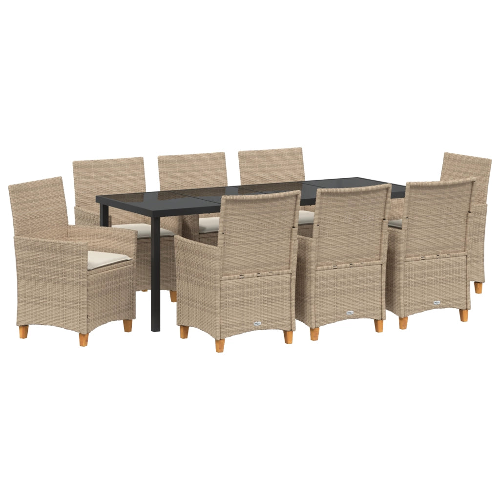 Set di Mobili da Pranzo da Giardino con Cuscini Beige Polyrattan