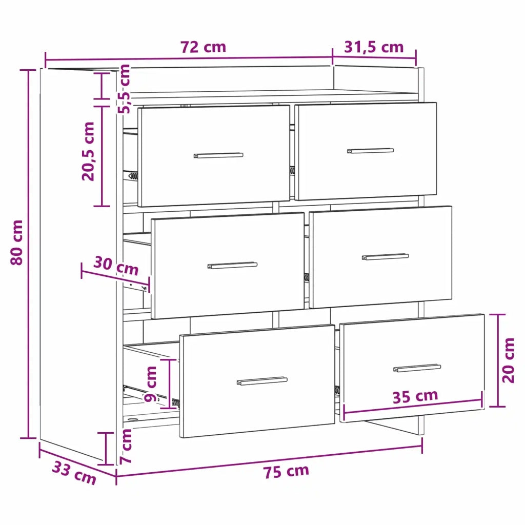 Credenza Rovere Sonoma 75 x 33 x 80 cm Legno ingegnerizzato 8011101