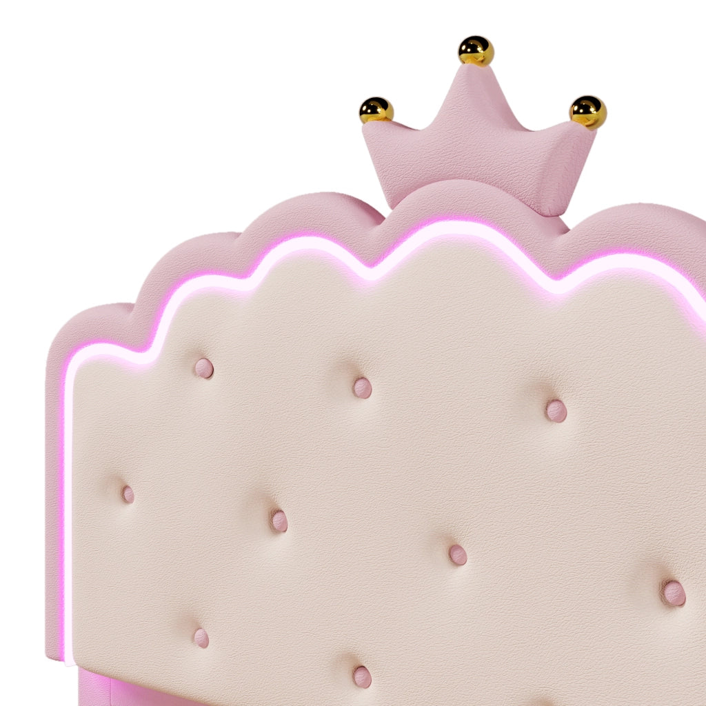 Letto imbottito per bambini 140x200 cm con rete, luce LED e cassetti