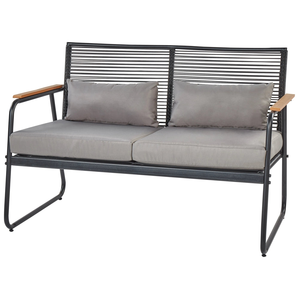 Set da giardino in acciaio nero con cuscini grigi Set da salotto 4 posti Tavolo moderno