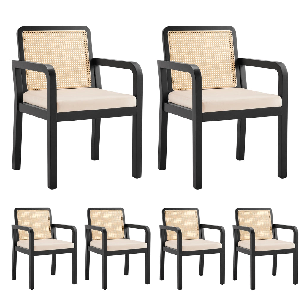 Sedia da pranzo in velluto - Zephmum- 6 pezzi, schienale in rattan, gambe in legno