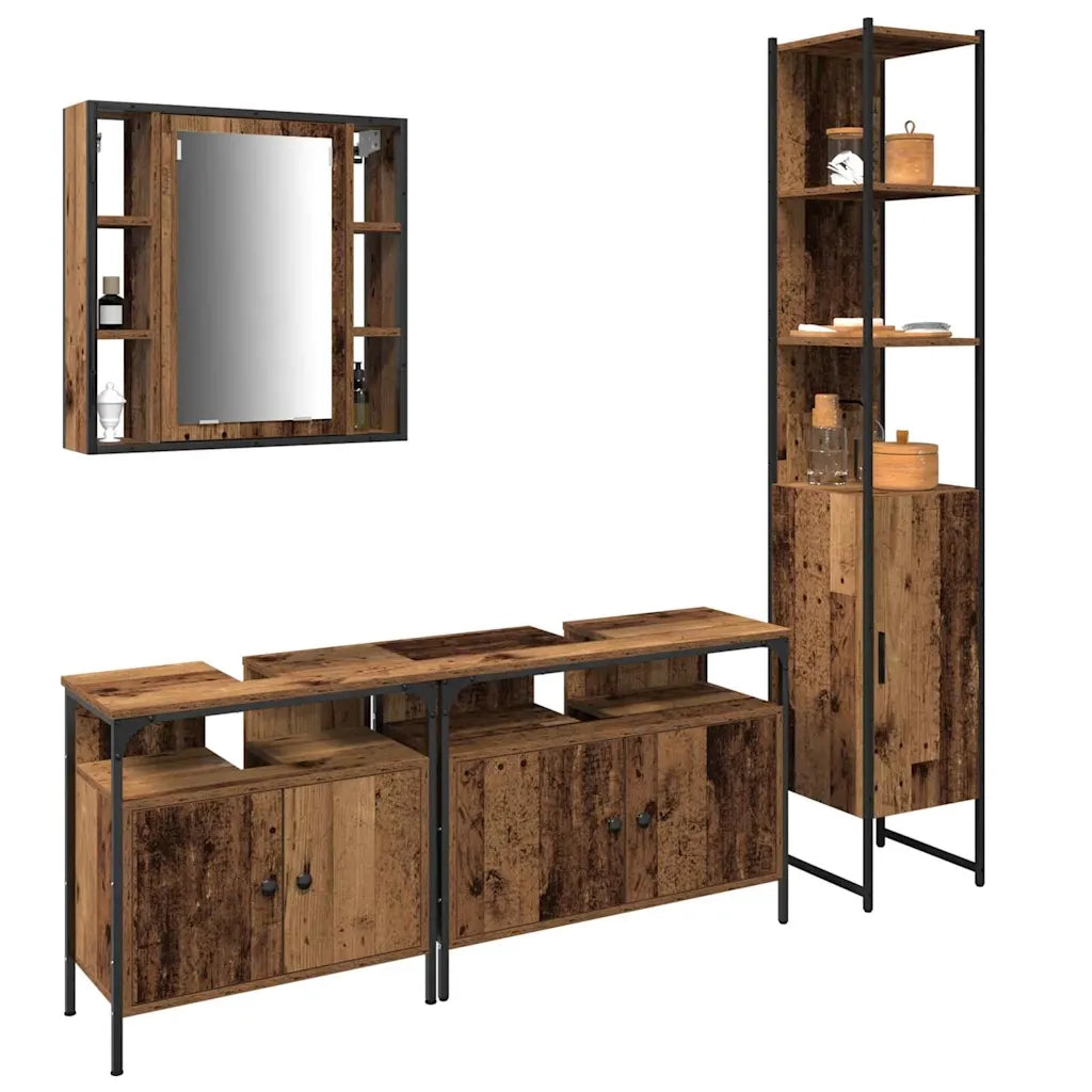 Set di mobili per il bagno con lo scaffale 4 pcs Legno vecchio 3332596