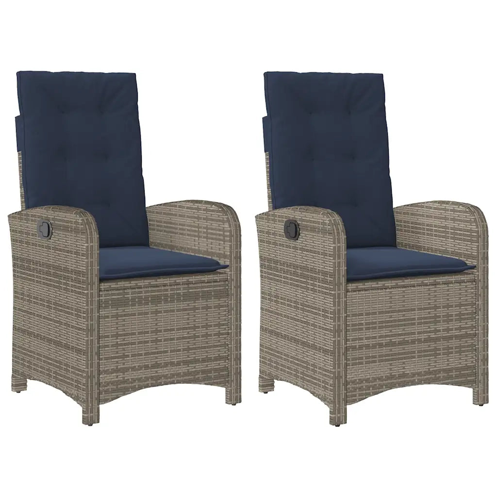 Sedie da Giardino Reclinabili 2 pz e Cuscini Grigio Polyrattan