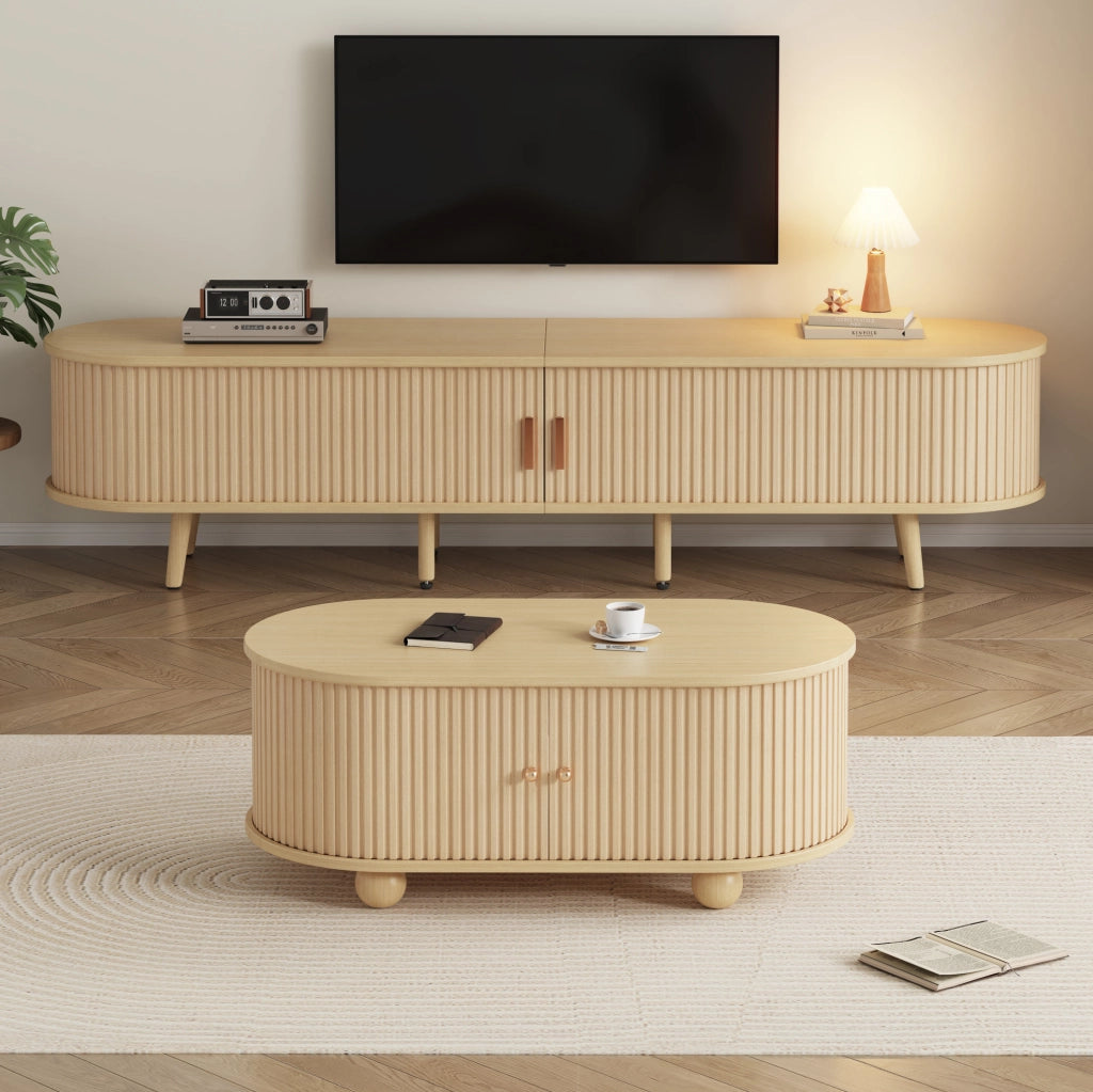 Set mobile TV e tavolino in MDF effetto noce chiaro