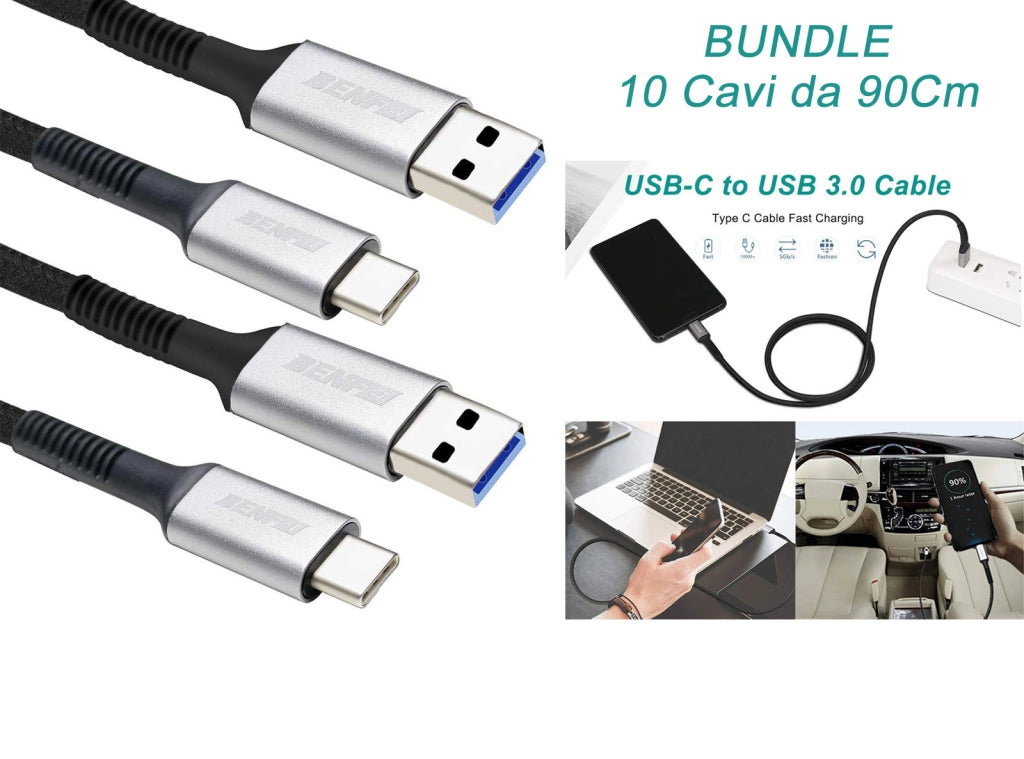 Bundle 10 pezzi Cavo USB C BENFEI 90cm Ricarica Rapida in Nylon Intrecciato Compatibile con Samsung Galaxy S10 S9 S8 Moto Z LG V30 V20 G5 Nintendo Switch
