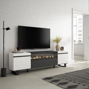 Mobile TV, 200x35x57cm, soggiorno, Per TV fino a 80", Camino elettrico, Design industriale, Bianco e nero RF2206