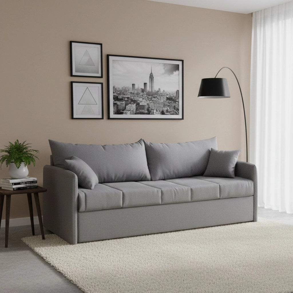 Avellana, Divano Letto 3 Posti Sfoderabile Made in Italy, 205x86 cm Grigio