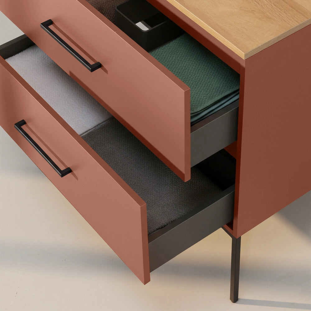 Mobile bagno sospeso 80cm terracotta con due cassetti e specchio Brik