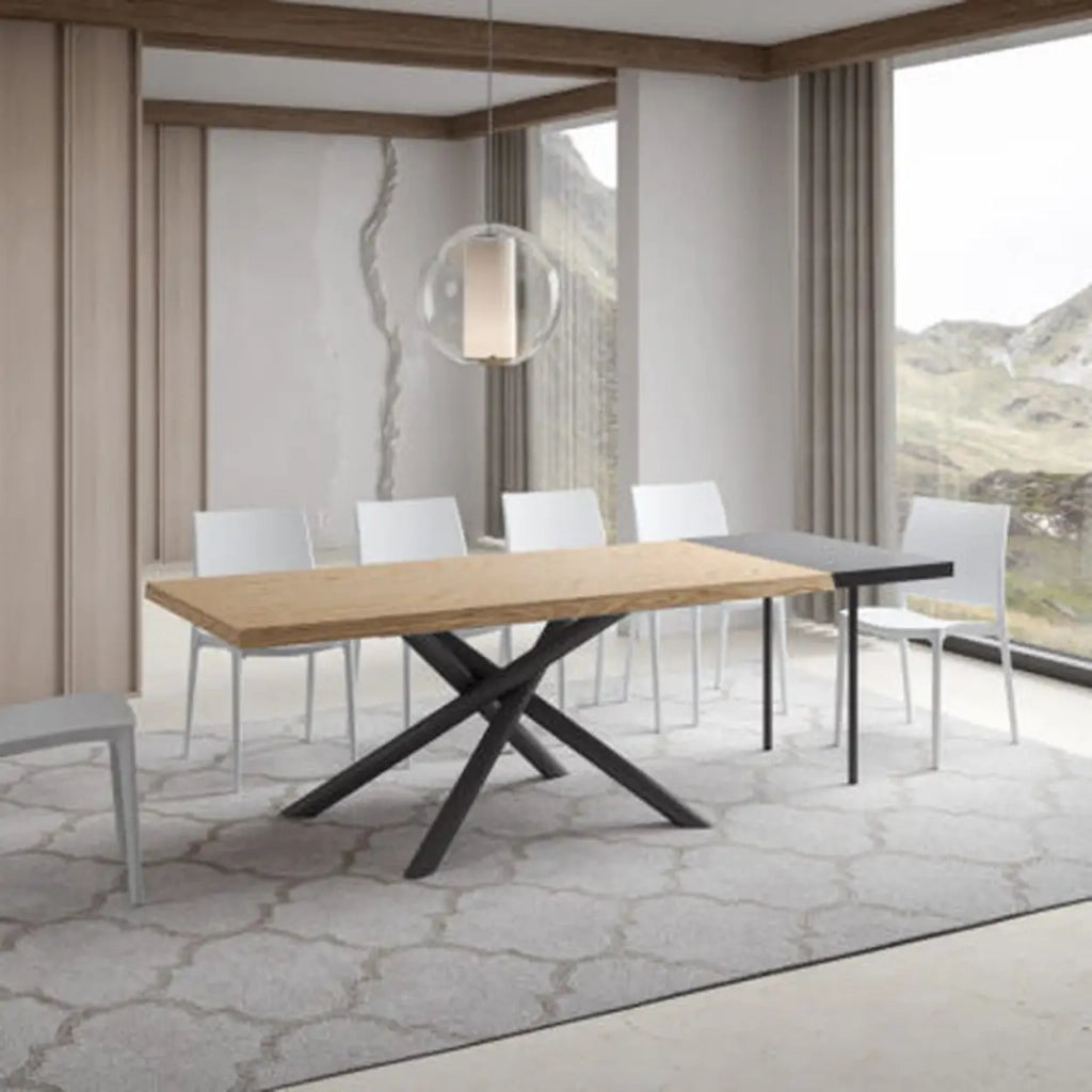 Tavolo allungabile 200/250x90 cm Vindral rovere scortecciato gambe antracite
