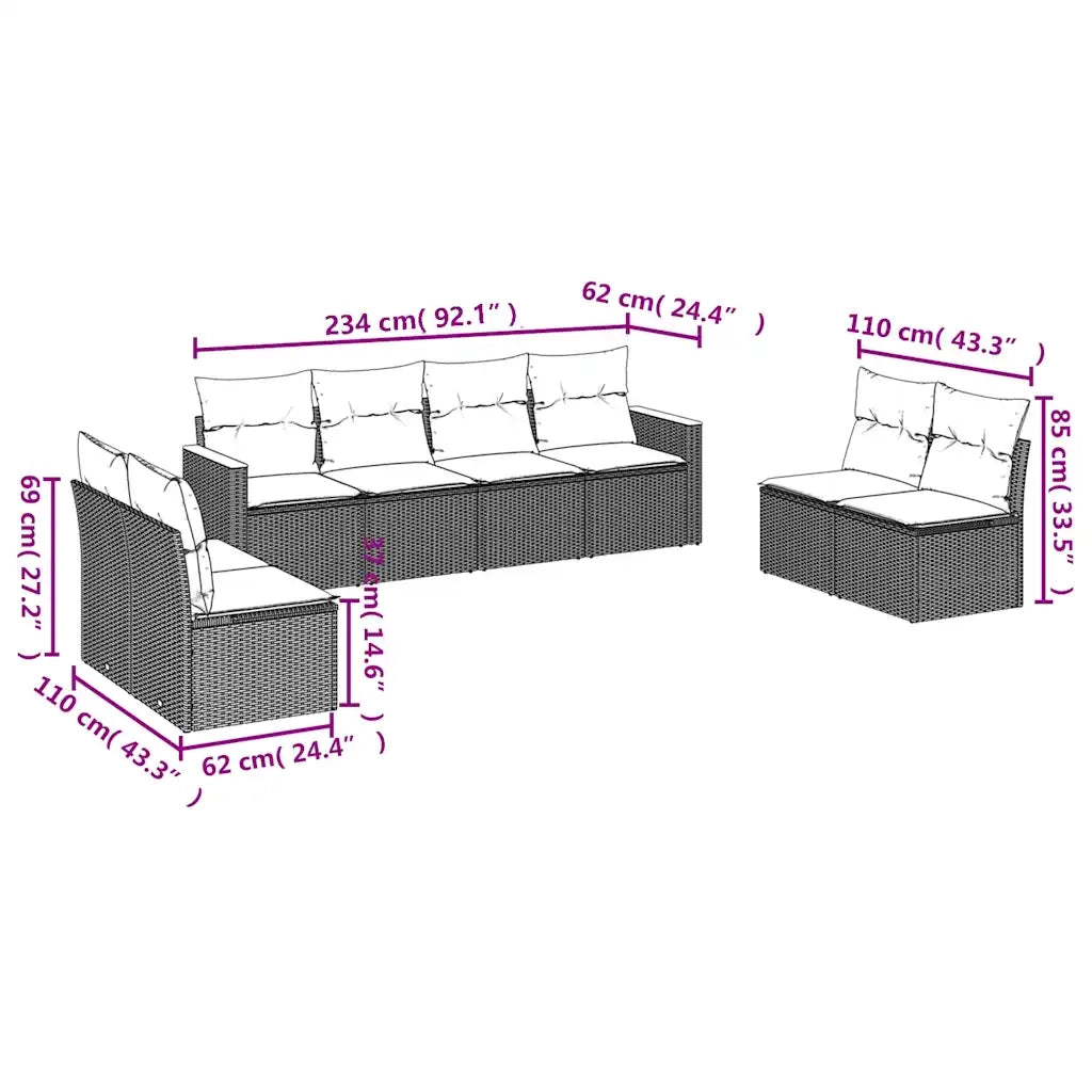 Set Divani da Giardino 8 pz con Cuscini Grigio in Polyrattan 3225893