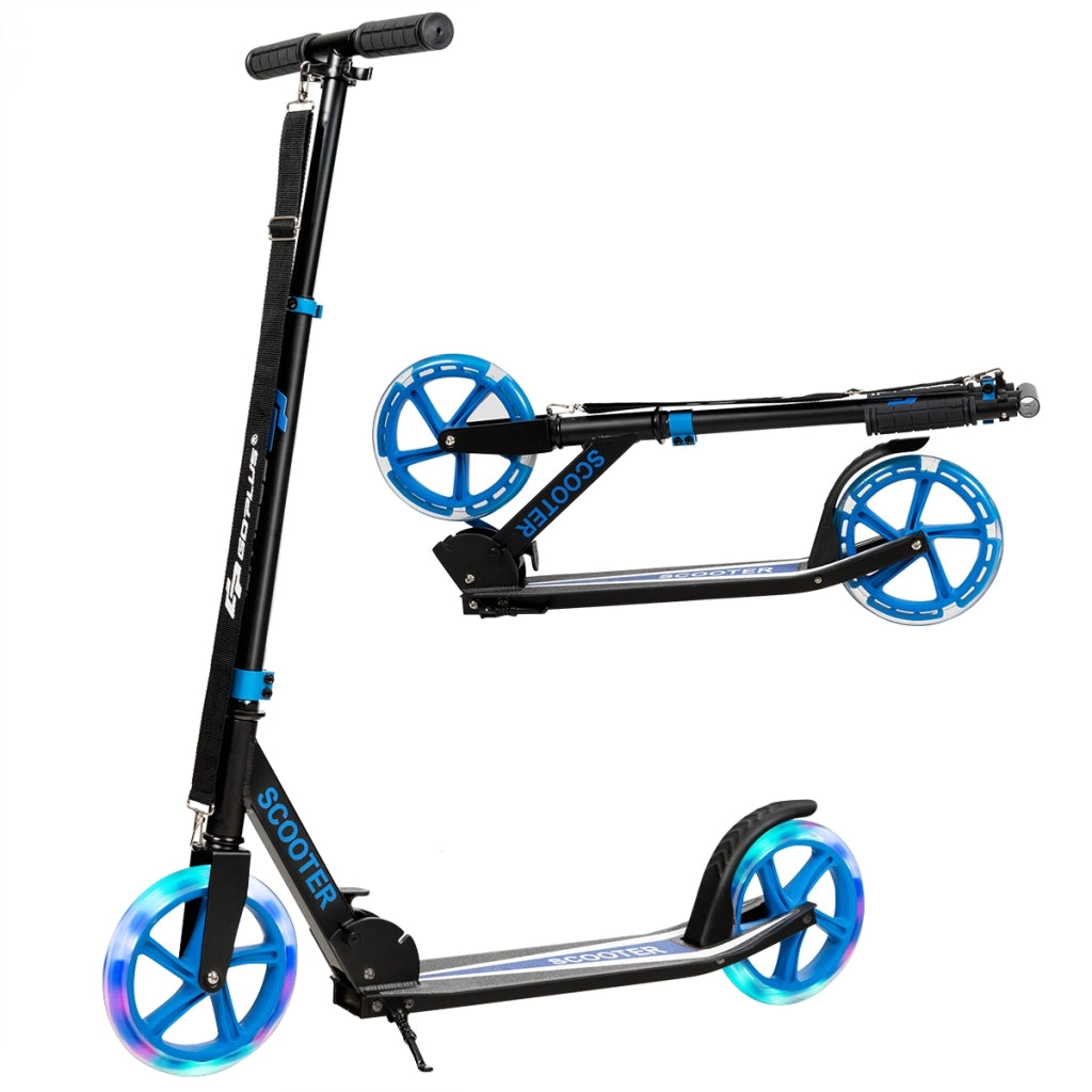 Monopattino con pedana in alluminio, Manubrio regolabile in 3 posizioni e cinghia, Blu-Monopattini