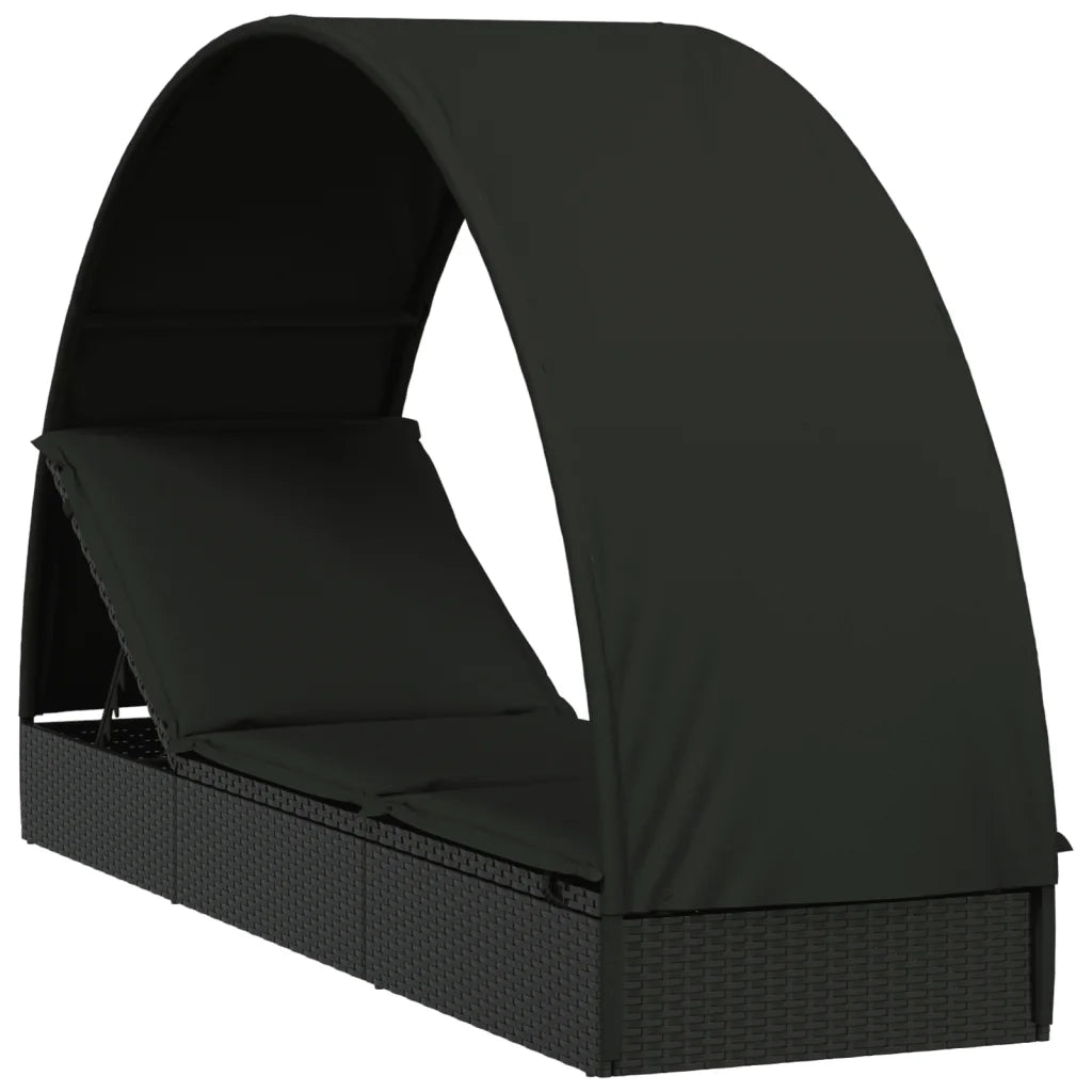 Lettino con Tetto Rotondo Nero 211x57x140 cm Polyrattan 319644
