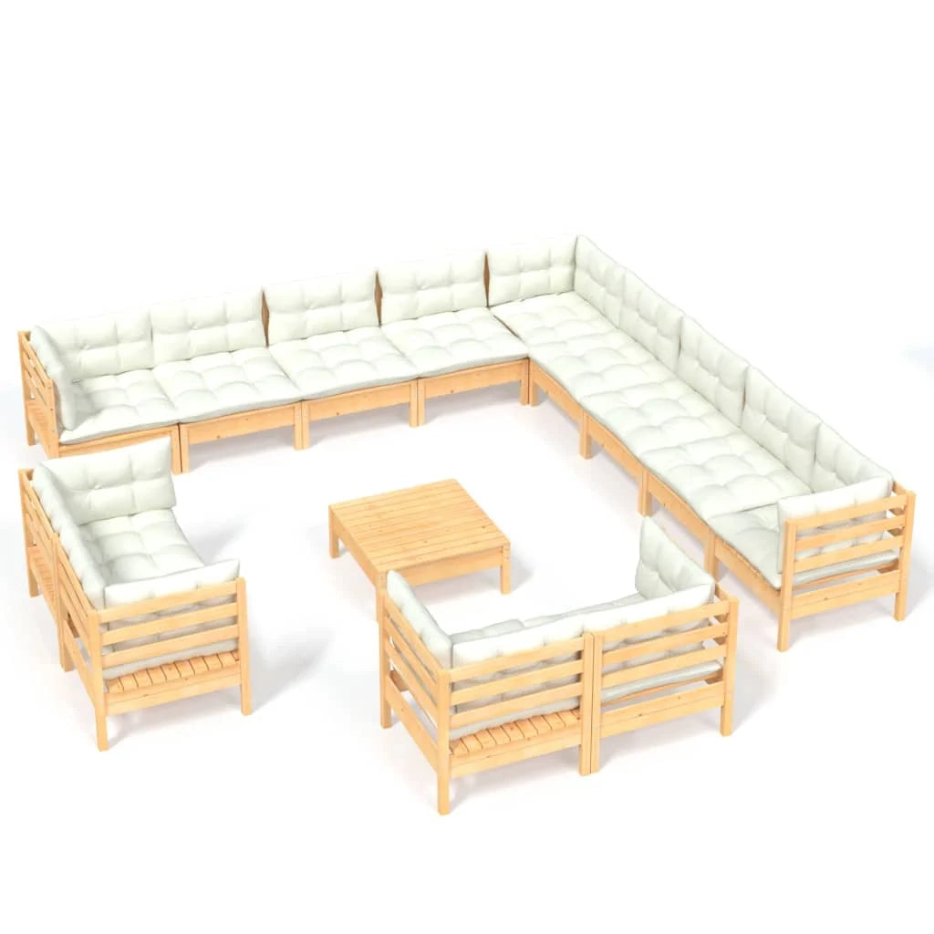 Set di mobili da giardino mobili da esterno 14 pezzi con cuscini color crema legno di pino massiccio 02_0015835