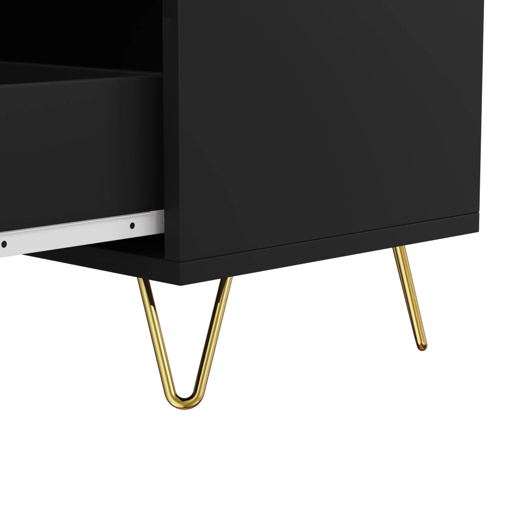 Sideboard 120x77x40 cm con 6 cassetti; design moderno; in truciolare nero e oro