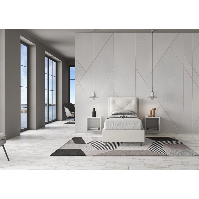 Letto imbottito Singolo 80x190 cm Appia - Bianco,Similpelle,Con rete