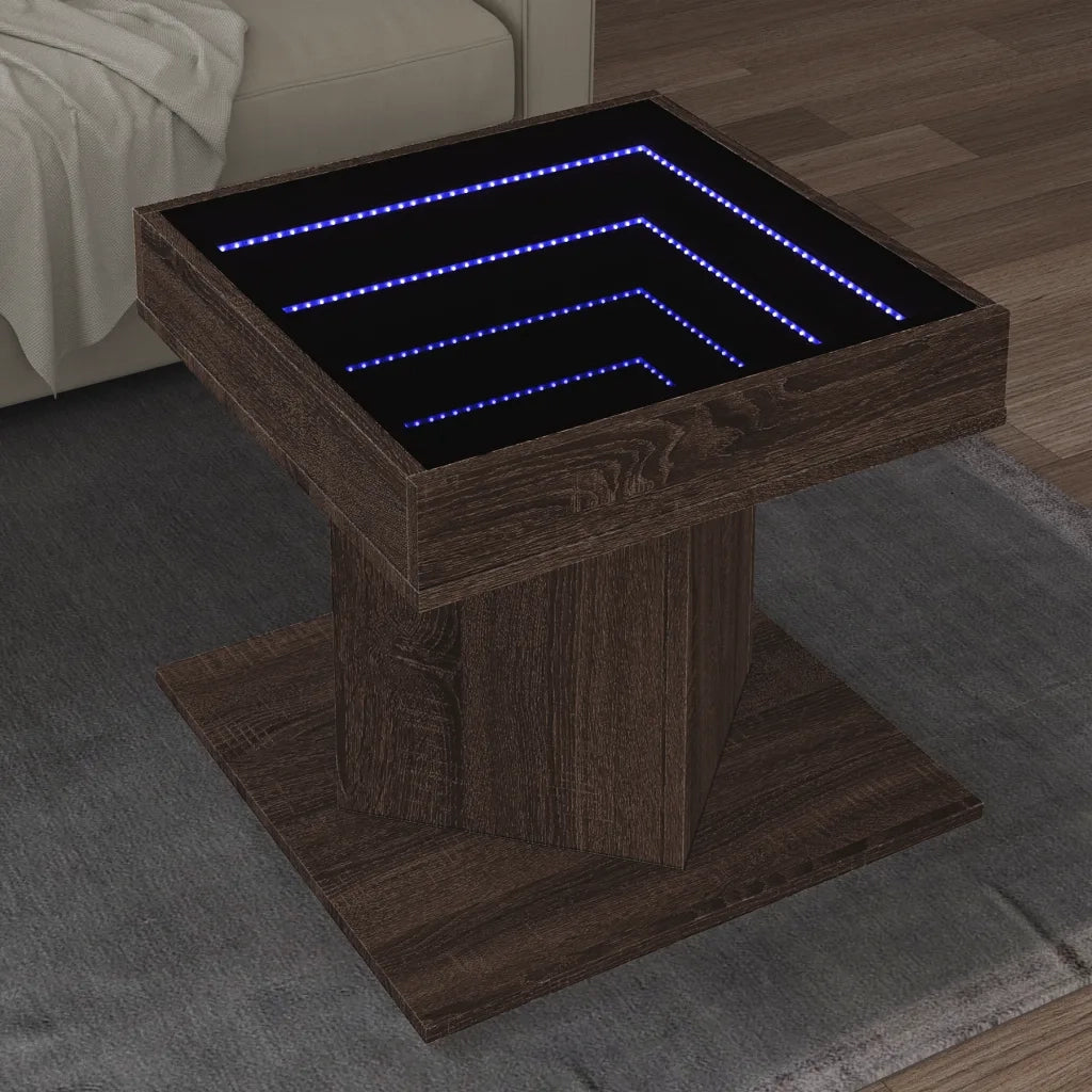 Tavolino salotto | Tavolino da caff¨¨ | Tavolino da Soggiorno con LED Rovere Marrone 50x50x45 cm Multistrato