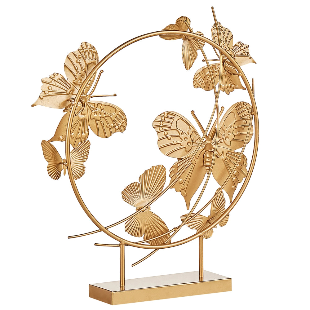 Statuetta decorativa Statua in ferro dorato da 48 cm con farfalle su supporto scultura ornamentale Decor Accessori
