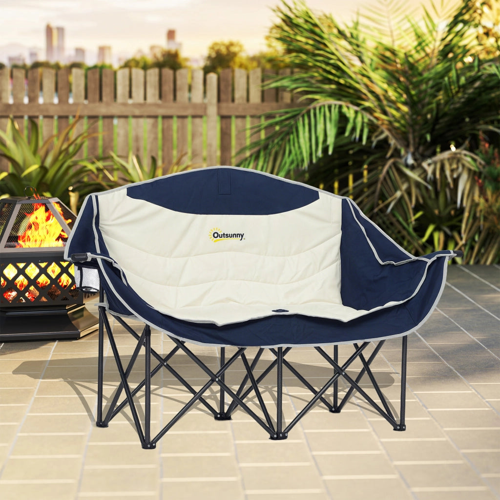 Sedia pieghevole da campeggio 2 posti con porta bevande e borsa ¨C zephmum ¨C blu