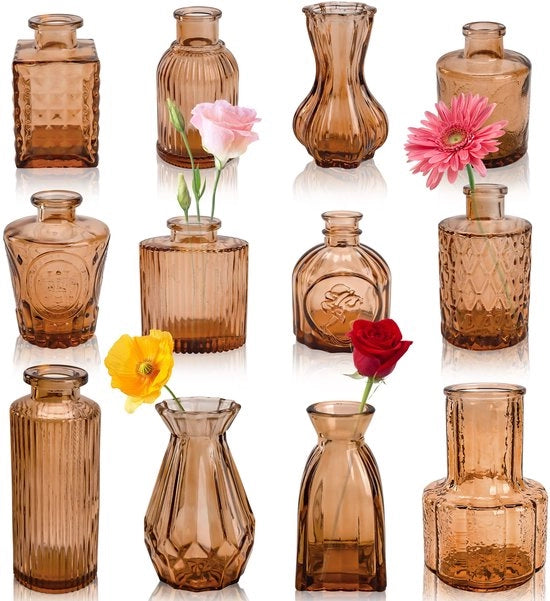 Set di vasi da tavolo da 12 pezzi per fiori, vasi piccoli per decorazione di tavola, decorazioni di matrimonio, decorazione di soggiorno, centri di tavola rustici per matrimonio e decorazione di casa