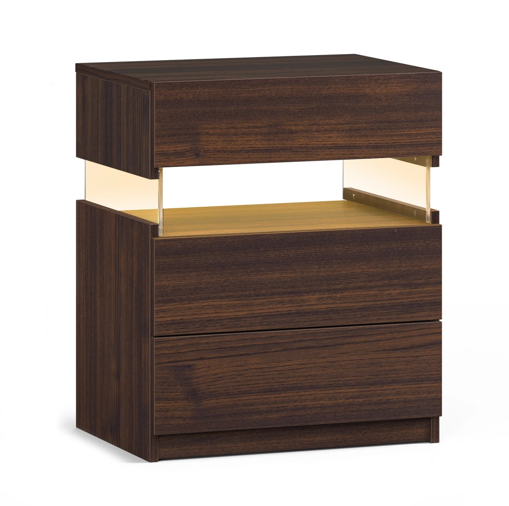 Comodino 60x46x22 cm con 3 cassetti e luce RGB; legno ingegnerizzato; noce