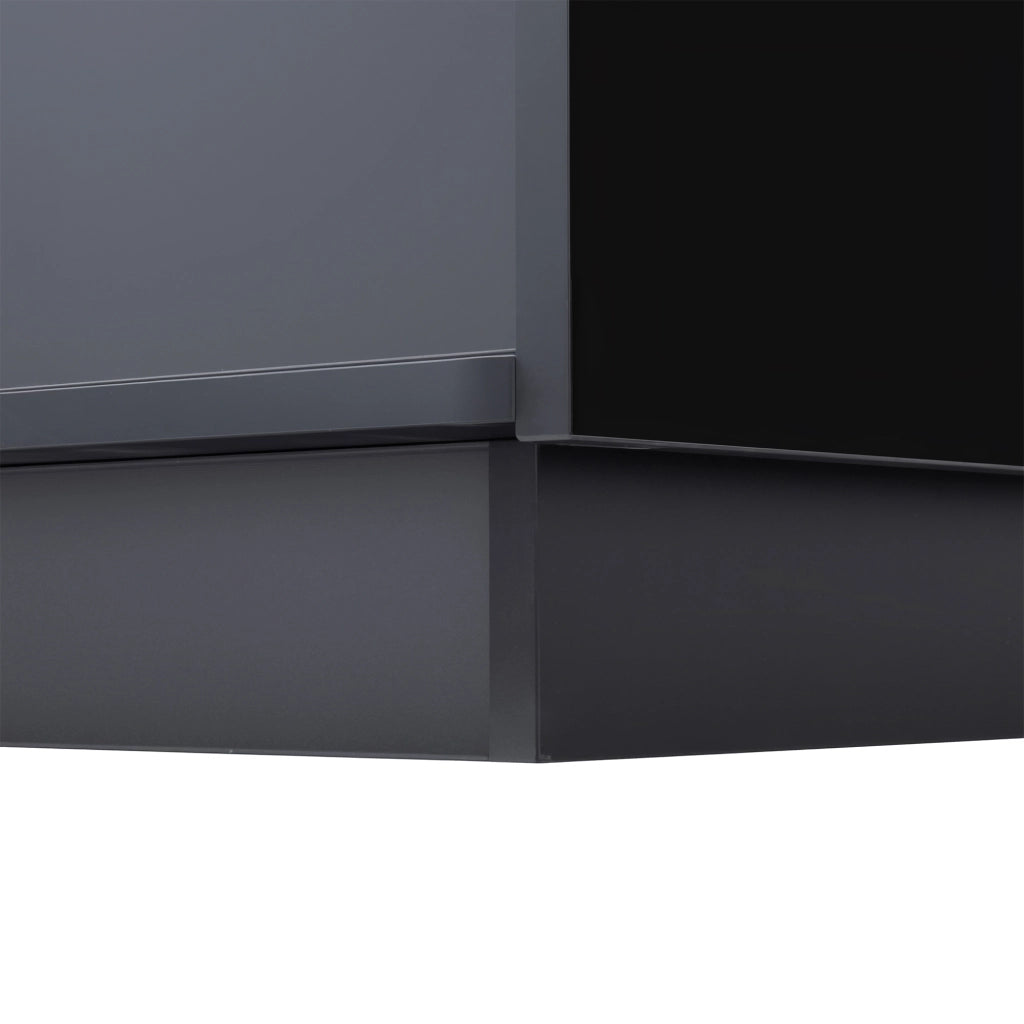Tavolino da salotto 100x31x50 cm; piano lucido parziale con 2 cassetti; pannello truciolare nero