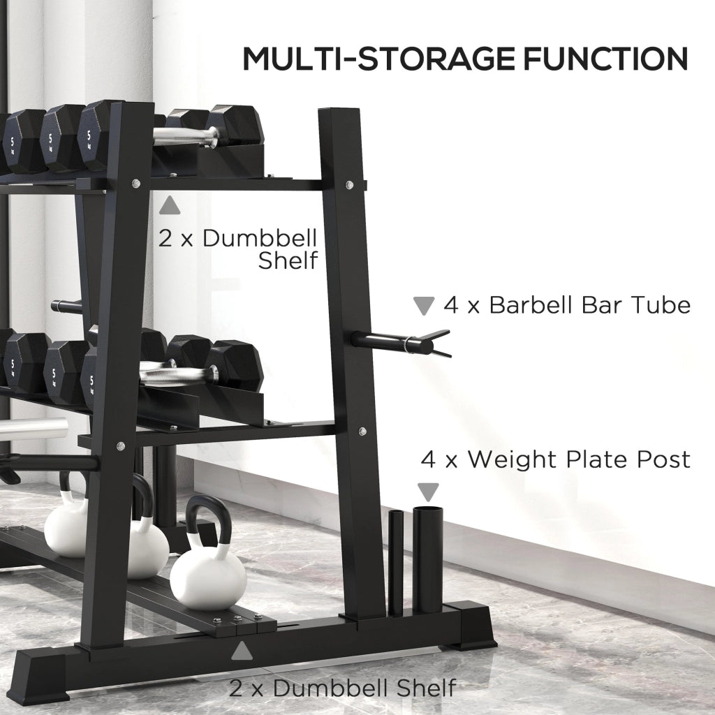 EasyComfort Rastrelliera per Manubri in Acciaio con 4 Aste Regolabili per Pesi e Kettlebell, 131x75x80 cm, Nero