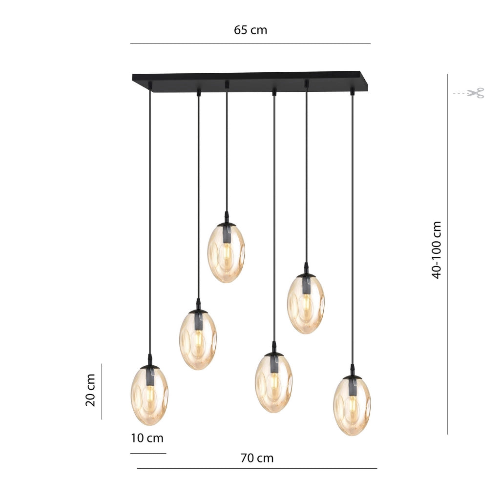 Lampadario Emibig Astral 6 luci E14 nero miele vetro