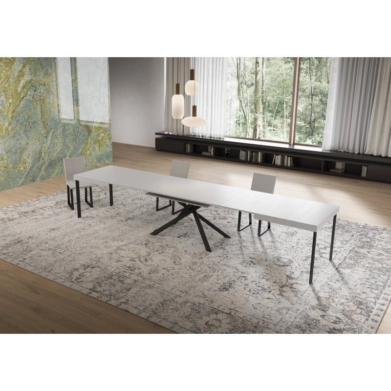 Tavolo allungabile 160/420x90 cm Niket telaio Antracite - Bianco Frassino