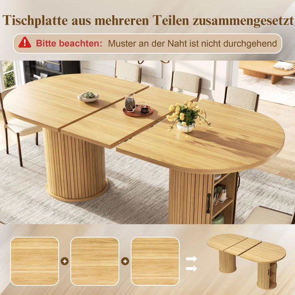 Tavolo allungabile con vano nascosto e maniglie in metallo, per sala da pranzo, in MDF, naturale, 149.8 × 80 × 75 cm