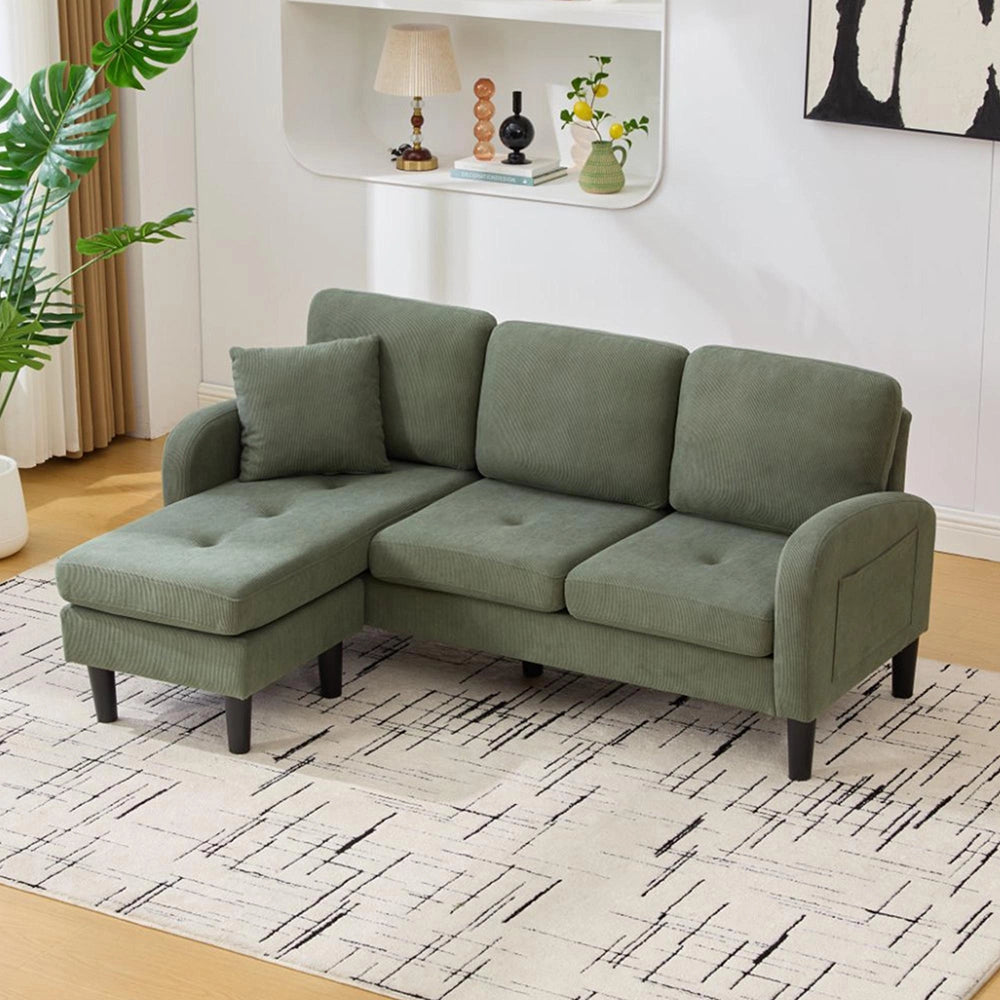 Divano angolare L con chaise longue - Xylo - 166x118x77 cm - Tessuto velluto coste design modulare